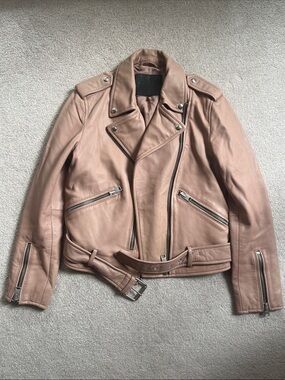 AllSaints Mauve Leather Biker Jacket